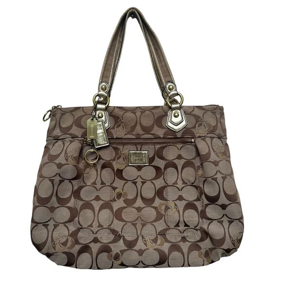 Coach Poppy Signature Heart Glam Tote Khaki - Picture 1 of 16